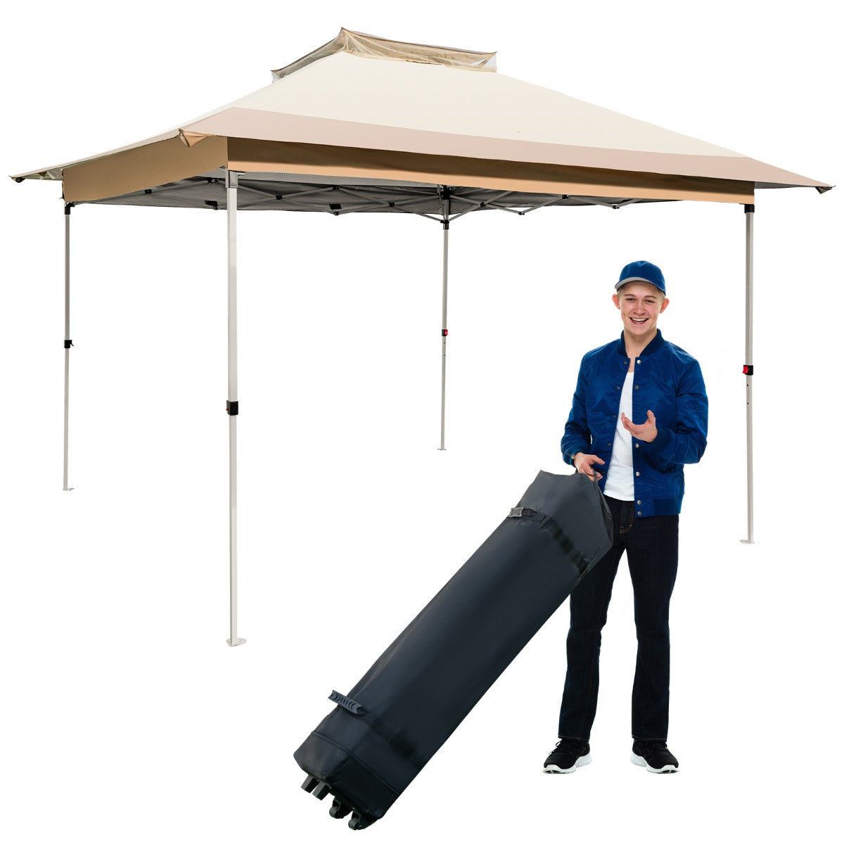 LIVSK Instant Opklapbare Partytent - 360 x 360 cm - Water- en Zonbestendig - Geventileerd - Voor 4-6 Personen - Kaki