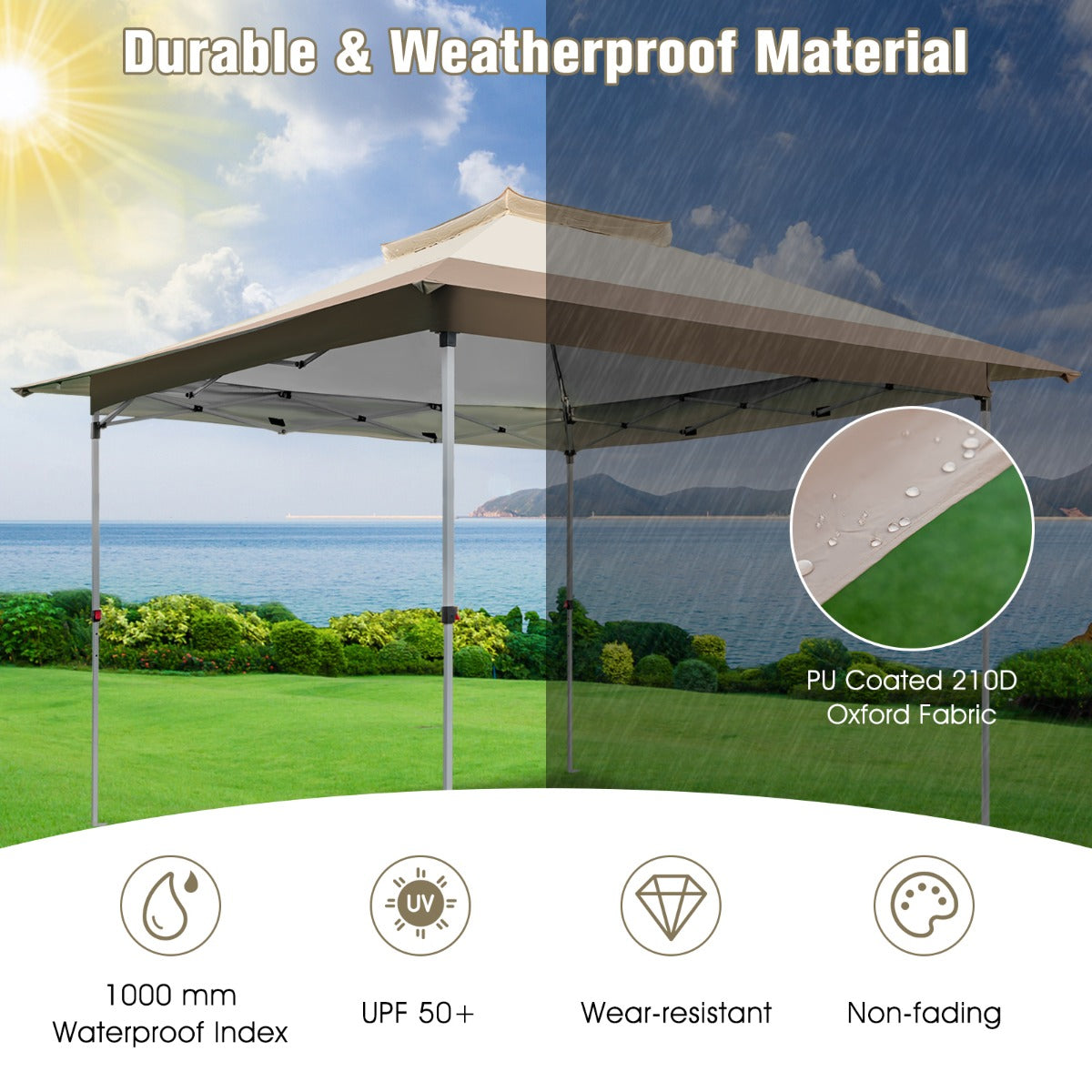 LIVSK Instant Opklapbare Partytent - 360 x 360 cm - Water- en Zonbestendig - Geventileerd - Voor 4-6 Personen - Kaki