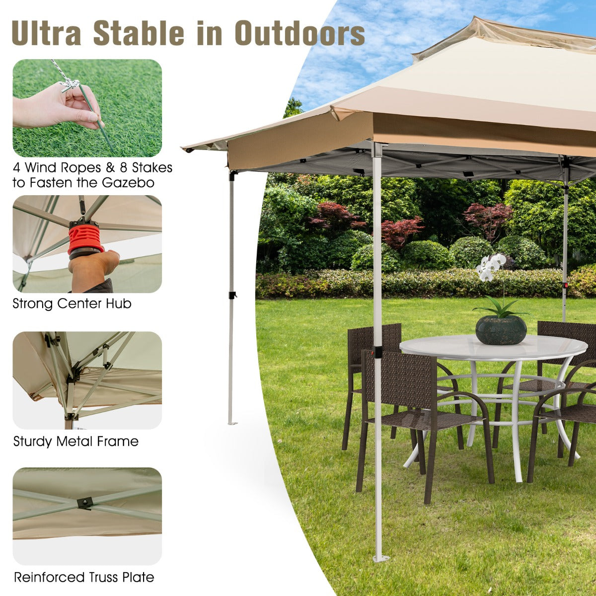LIVSK Instant Opklapbare Partytent - 360 x 360 cm - Water- en Zonbestendig - Geventileerd - Voor 4-6 Personen - Kaki