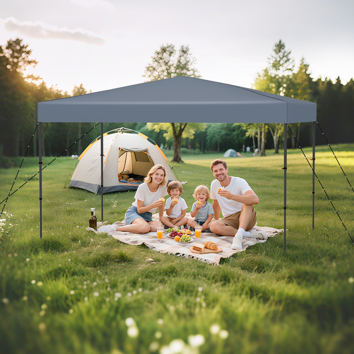 LIVSK Pop-up Paviljoen - Draagbaar met Zilvergecoat Dakzeil - Eenvoudig Opzetten - 365 x 225 x 270 cm - Grijs