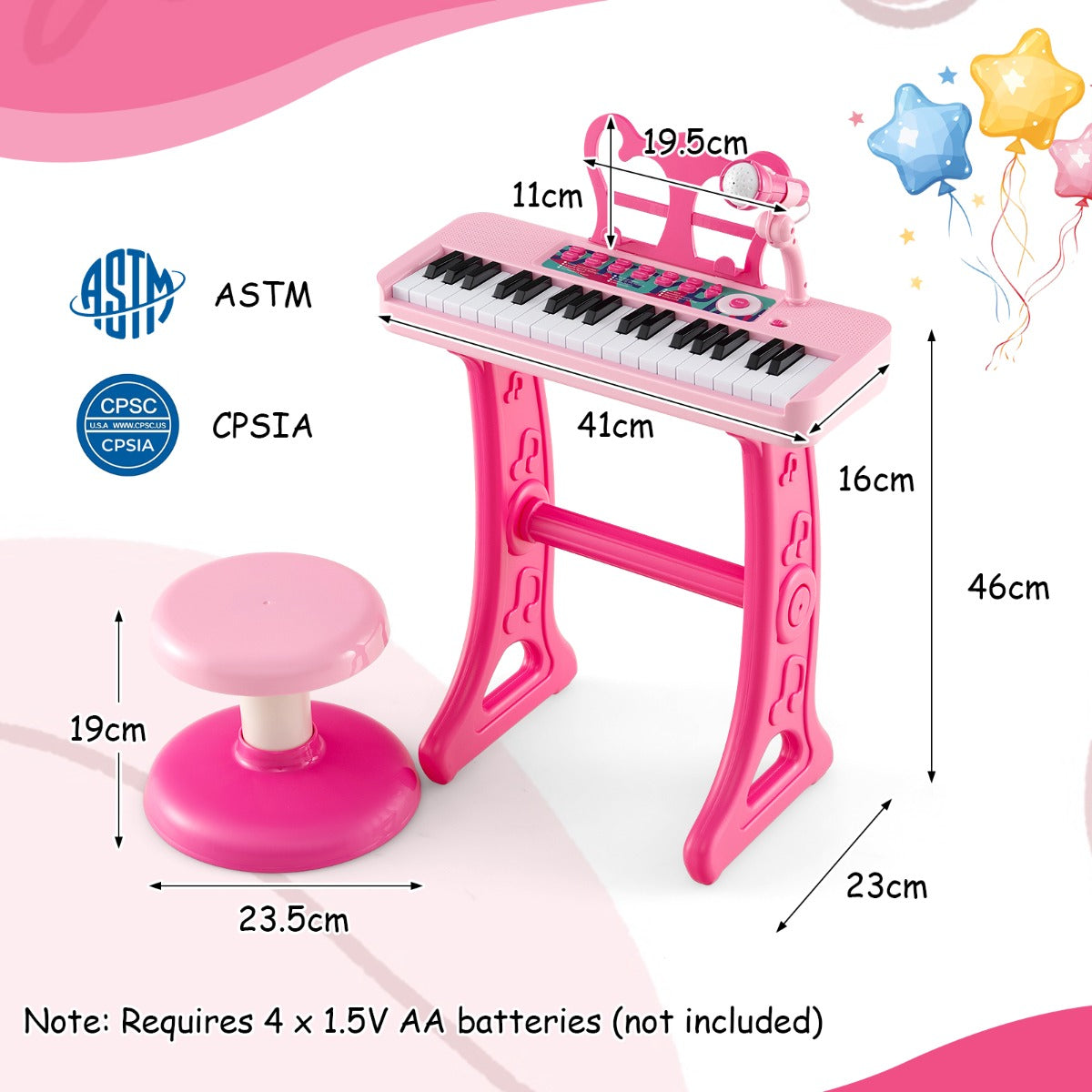 LIVSK 37-toetsen Kinderpiano - Verstelbare Microfoon - 22 Demo's - 4 Instrumenten - 2-in-1 Ontwerp - Blauw/Zwart/Roze