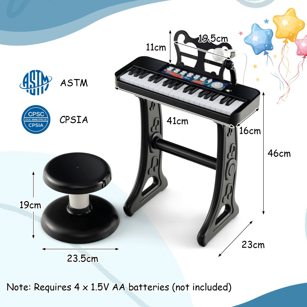 LIVSK 37-toetsen pianoklavierset - Verstelbare microfoon - 22 demo's - 4 instrumenten - 2-in-1 ontwerp - Blauw/Zwart/Roze
