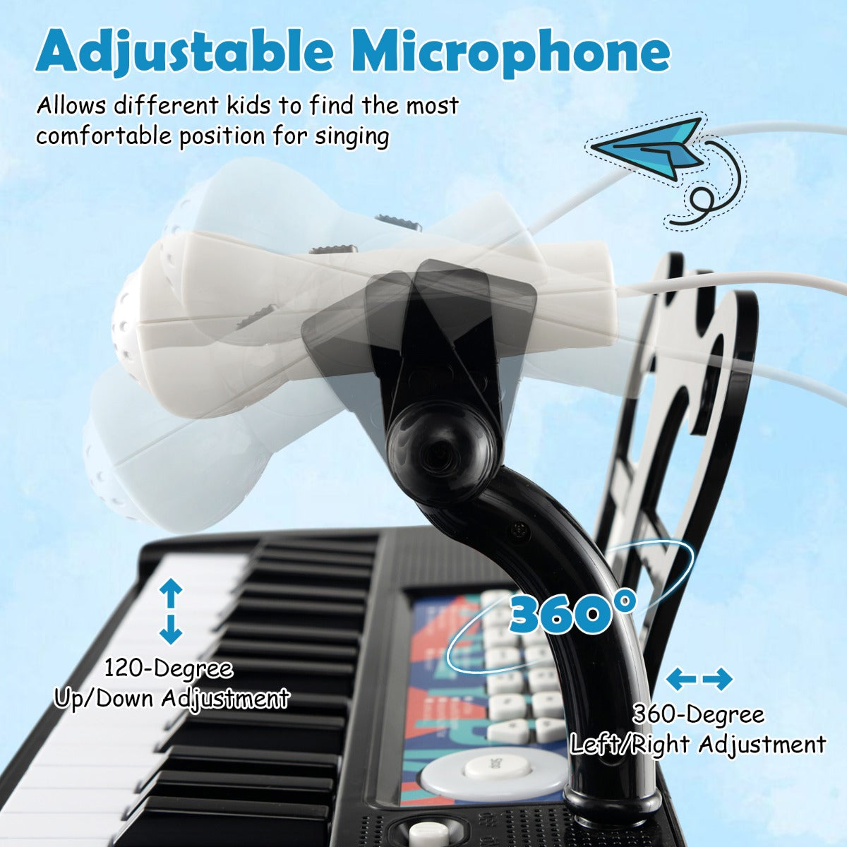 LIVSK 37-toetsen pianoklavierset - Verstelbare microfoon - 22 demo's - 4 instrumenten - 2-in-1 ontwerp - Blauw/Zwart/Roze