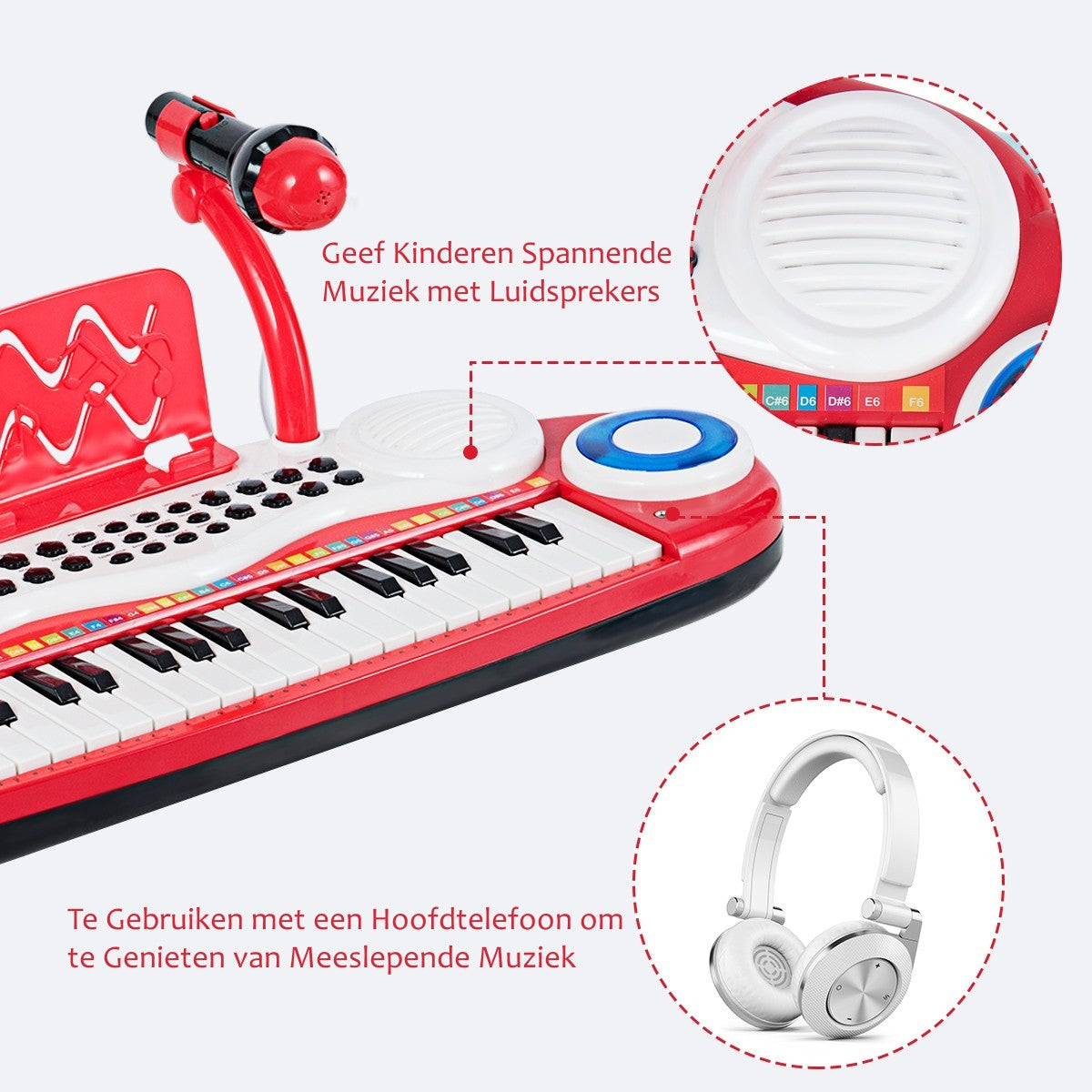 LIVSK Speelgoedpiano met 37 Toetsen - 8 Ritmes en 8 Instrumentgeluiden - Inclusief Microfoon en Opnamefunctie - 48 x 20 x 38 cm -