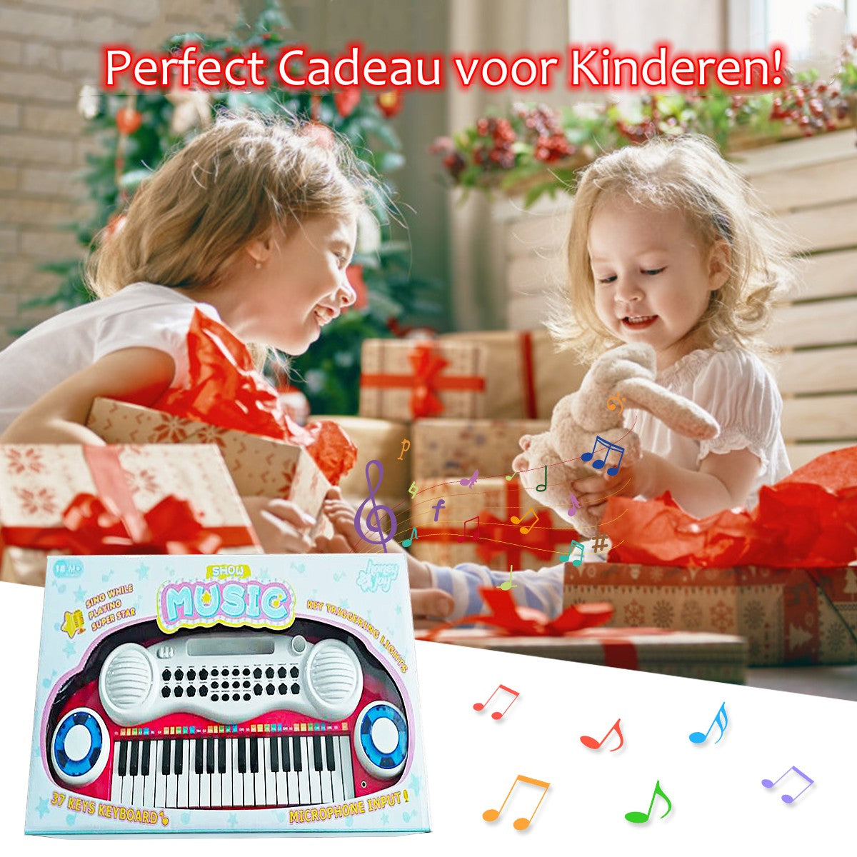 LIVSK Speelgoedpiano met 37 Toetsen - 8 Ritmes en 8 Instrumentgeluiden - Inclusief Microfoon en Opnamefunctie - 48 x 20 x 38 cm -