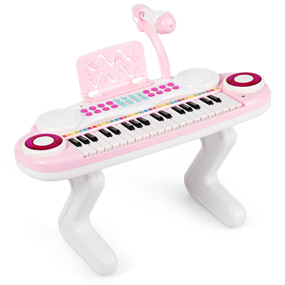 LIVSK Kinderpiano - 27 Toetsen - 8 Ritmes en Instrumenten - Inclusief Microfoon - Verbinding met Telefoon - Roze