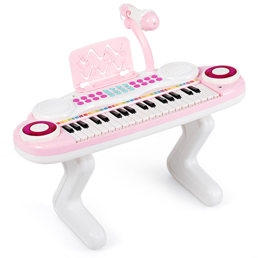 LIVSK Kinderpiano - 27 Toetsen - 8 Ritmes en Instrumenten - Inclusief Microfoon - Verbinding met Telefoon - Roze