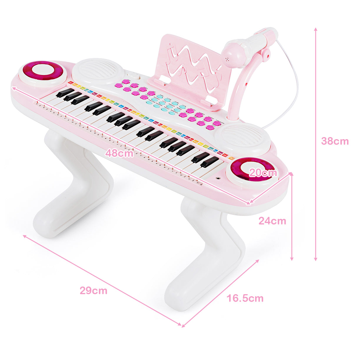LIVSK Kinderpiano - 27 Toetsen - 8 Ritmes en Instrumenten - Inclusief Microfoon - Verbinding met Telefoon - Roze