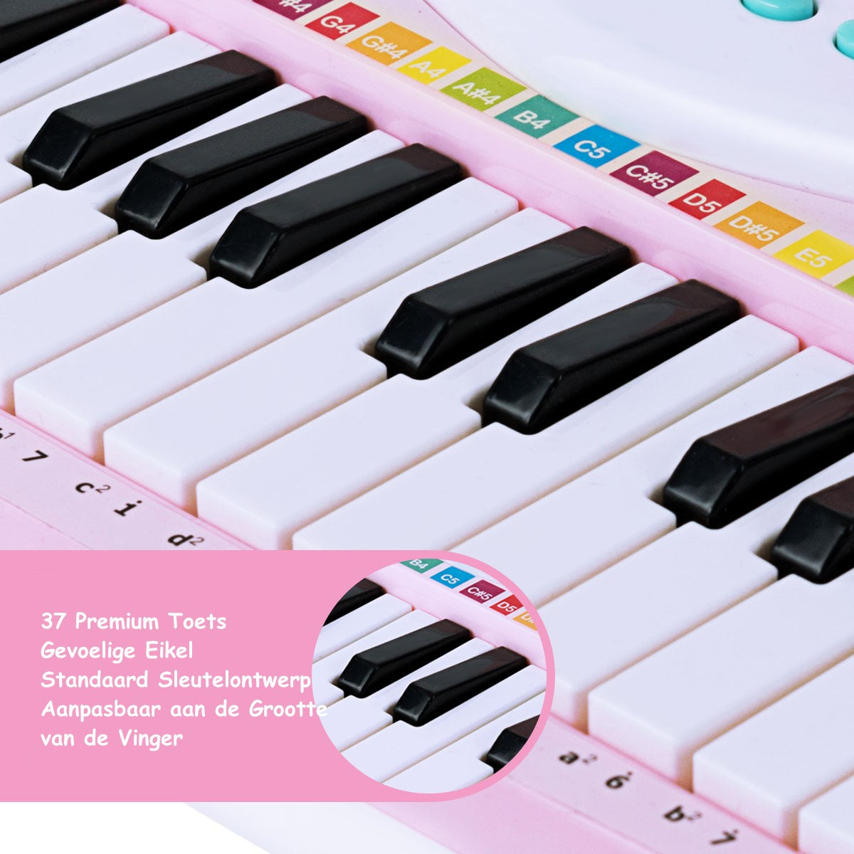 LIVSK Kinderpiano - 27 Toetsen - 8 Ritmes en Instrumenten - Inclusief Microfoon - Verbinding met Telefoon - Roze