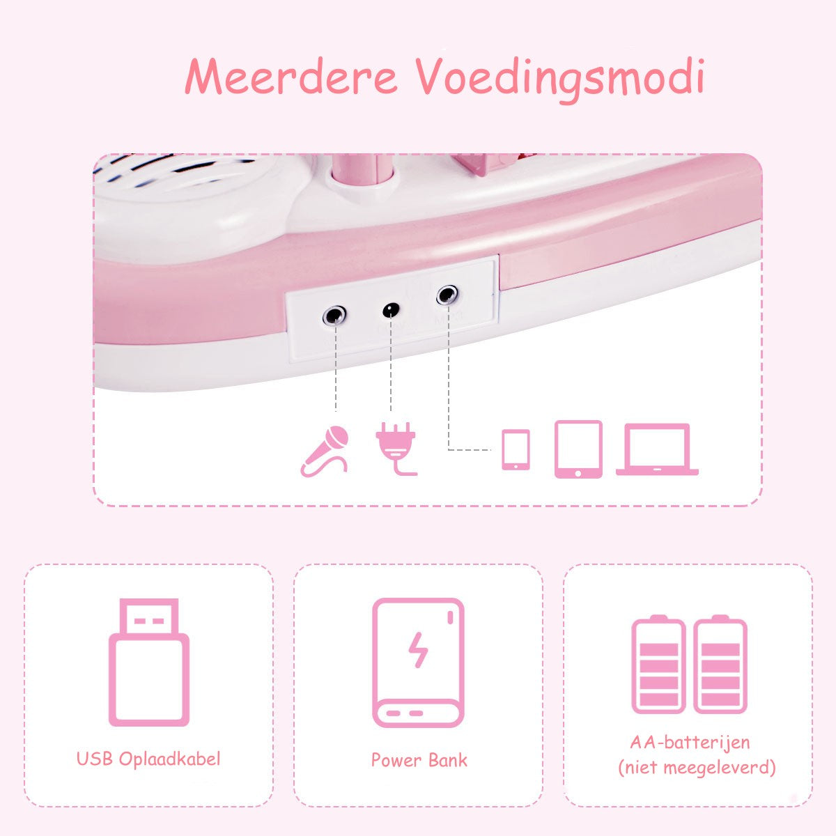 LIVSK Kinderpiano - 27 Toetsen - 8 Ritmes en Instrumenten - Inclusief Microfoon - Verbinding met Telefoon - Roze