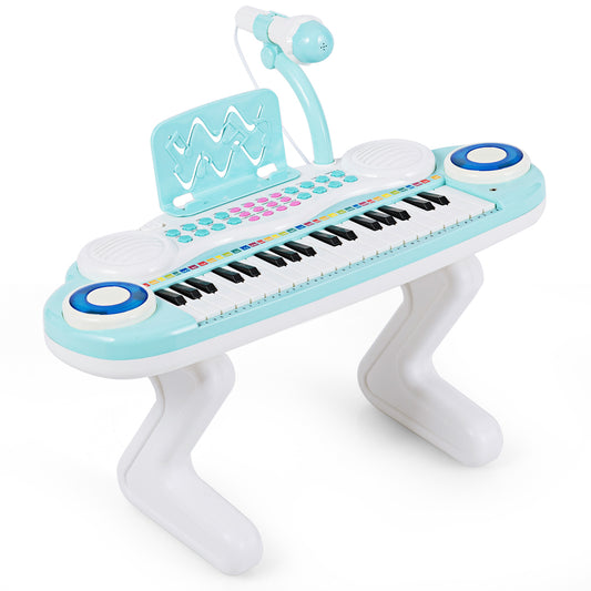 LIVSK Speelgoedpiano met 37 Toetsen - 8 Ritmes & Instrumenten - Opnamefunctie - Microfoon - Veilig ABS - 48 x 20 x 38 cm - Blauw