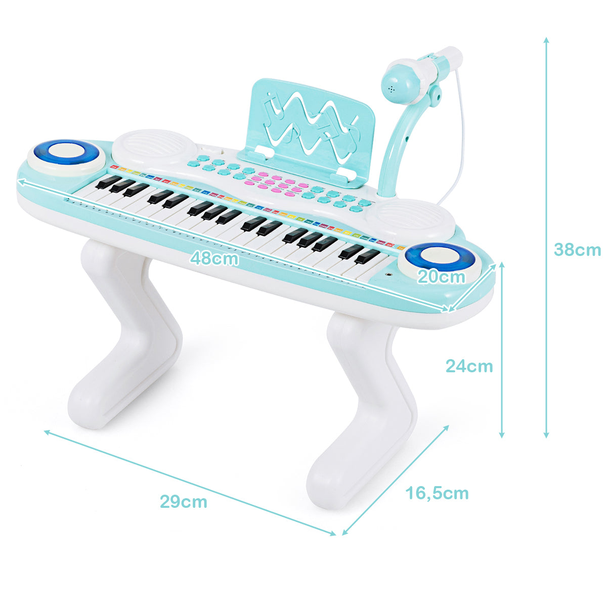 LIVSK Speelgoedpiano met 37 Toetsen - 8 Ritmes & Instrumenten - Opnamefunctie - Microfoon - Veilig ABS - 48 x 20 x 38 cm - Blauw