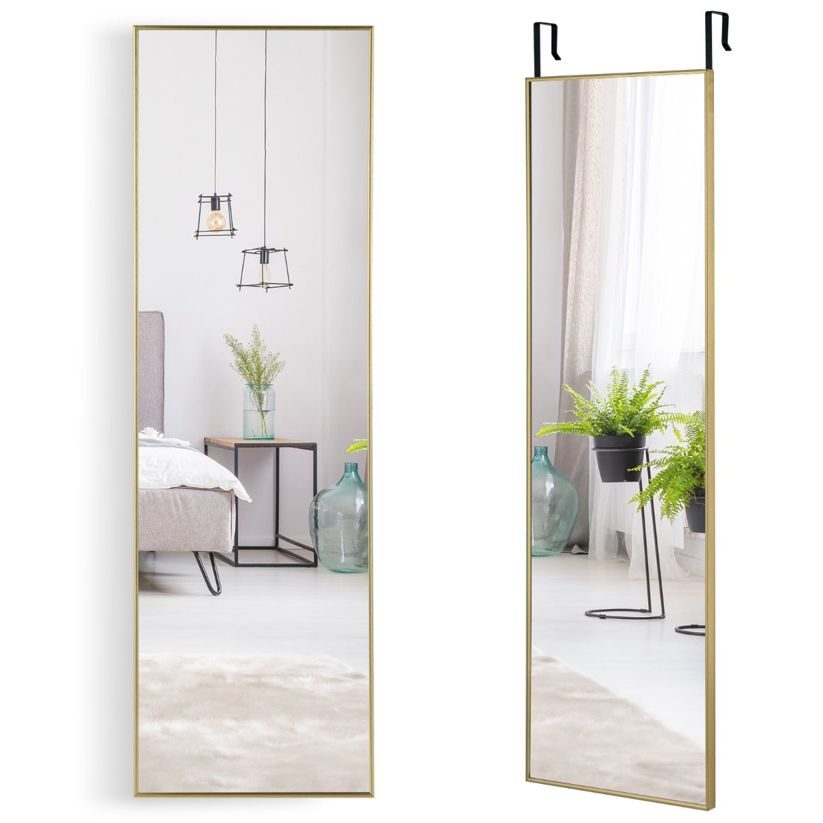 LIVSK Verstelbare Wandspiegel - Volledige Lengte - Aluminium Frame - HD-glas - 2 Ophangmethoden - 120 x 37 x 2 cm - Goudkleurig