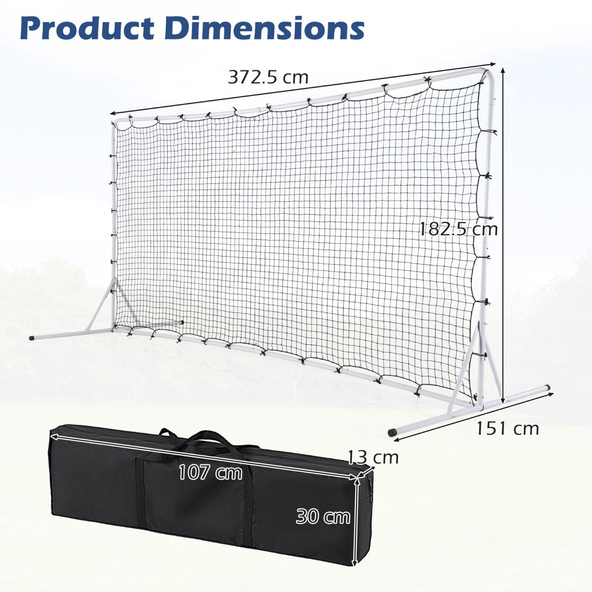 LIVSK Weerbestendig Voetbalnet - Rebound PP-net met Grondspikes - 372,5 x 182,5 cm - Voor Kinderen - Wit