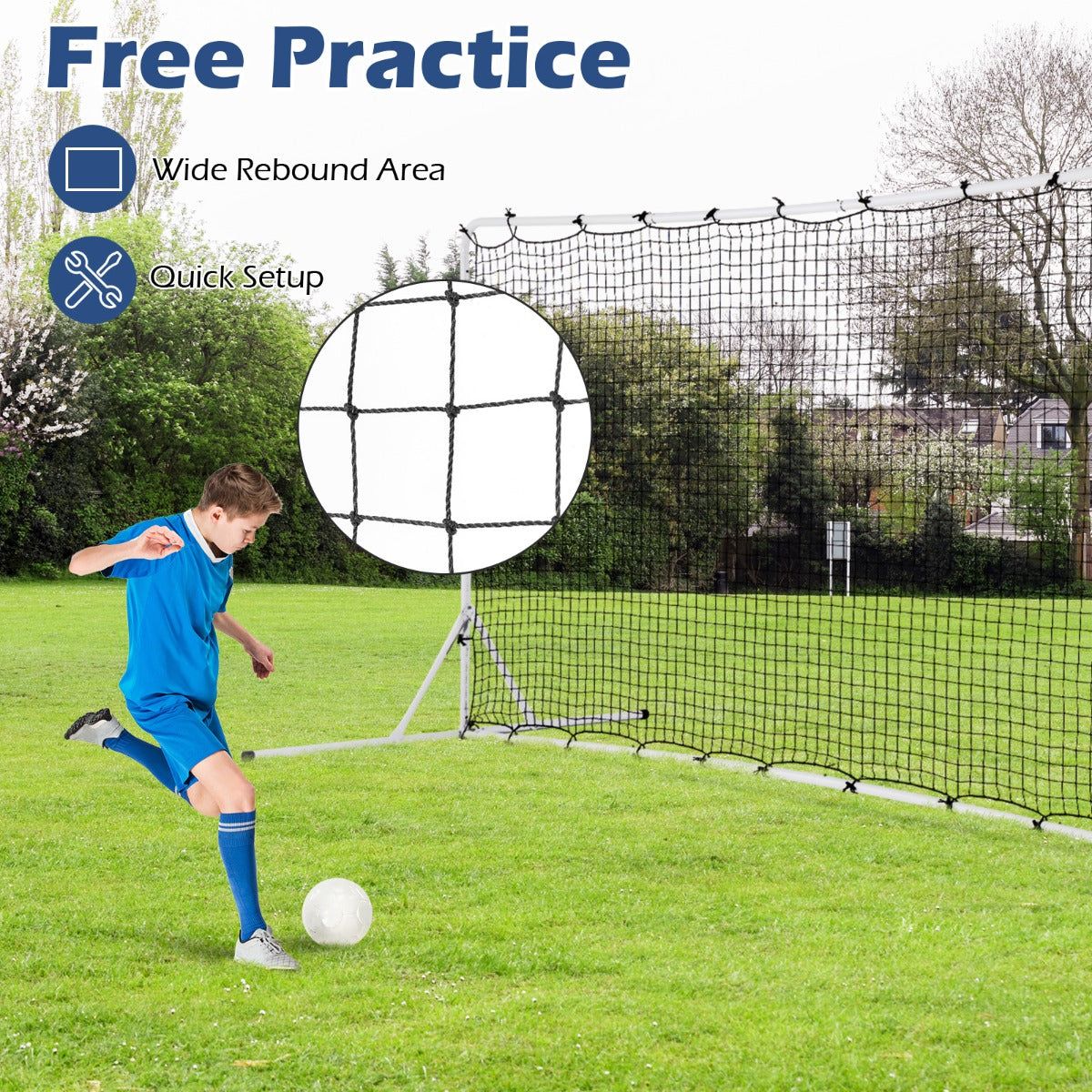 LIVSK Weerbestendig Voetbalnet - Rebound PP-net met Grondspikes - 372,5 x 182,5 cm - Voor Kinderen - Wit