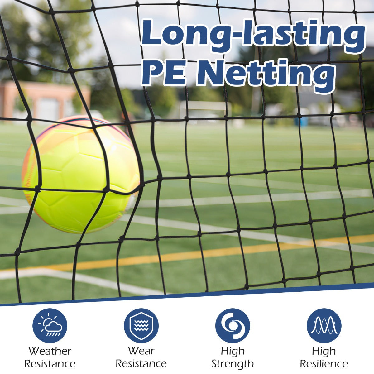 LIVSK Weerbestendig Voetbalnet - Rebound PP-net met Grondspikes - 372,5 x 182,5 cm - Voor Kinderen - Wit