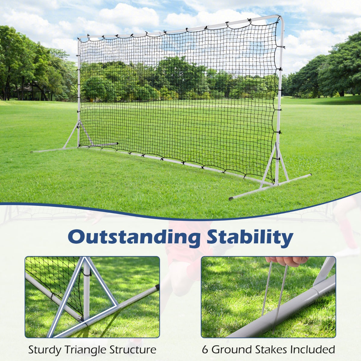 LIVSK Weerbestendig Voetbalnet - Rebound PP-net met Grondspikes - 372,5 x 182,5 cm - Voor Kinderen - Wit