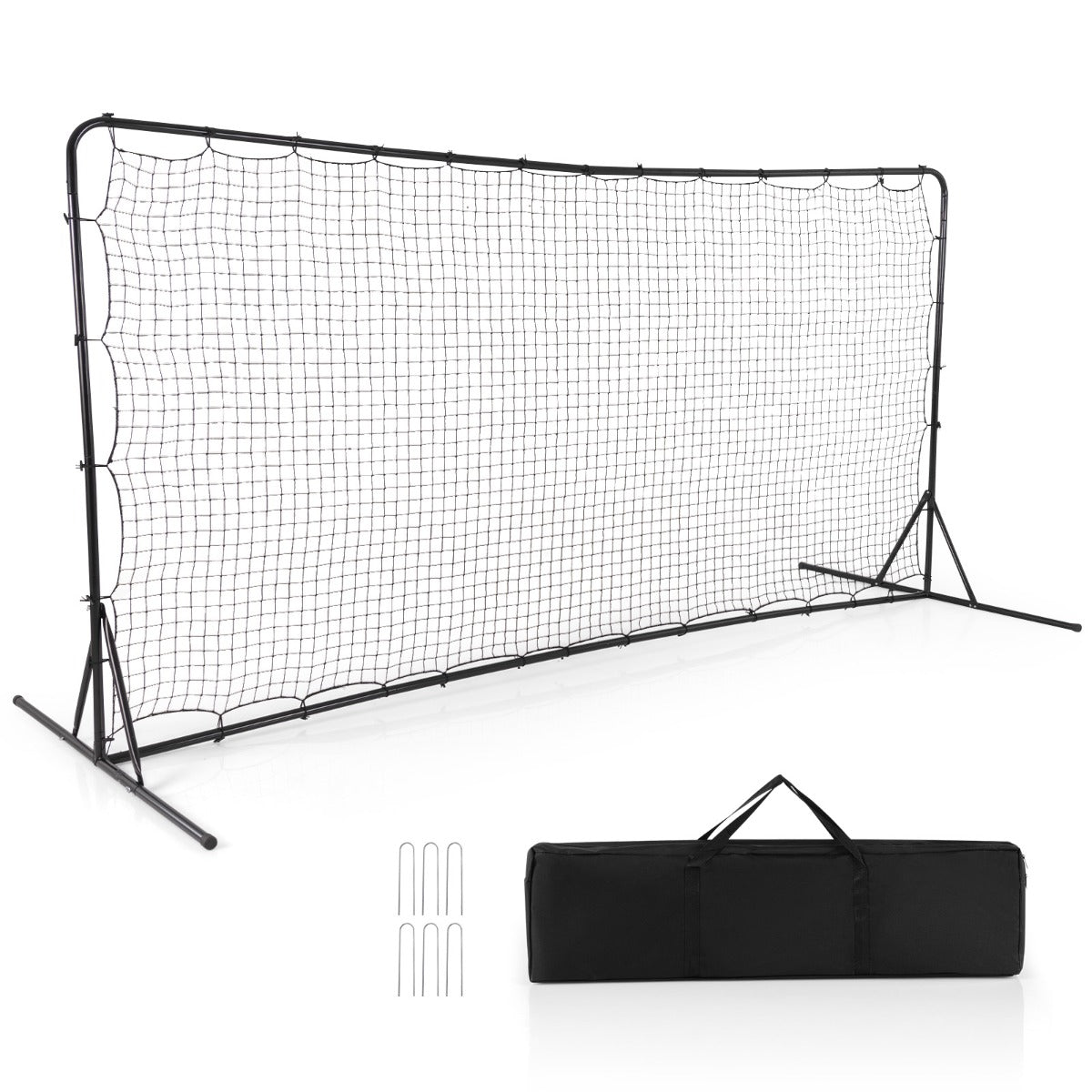 LIVSK Weerbestendig Voetbalnet - Rebound PP-net met Grondspikes - 372,5 x 182,5 cm - Voor Kinderen vanaf 6 jaar - Zwart