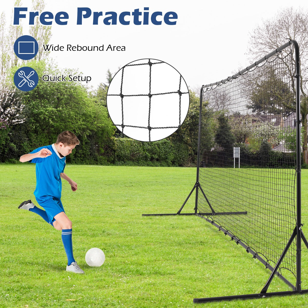 LIVSK Weerbestendig Voetbalnet - Rebound PP-net met Grondspikes - 372,5 x 182,5 cm - Voor Kinderen vanaf 6 jaar - Zwart