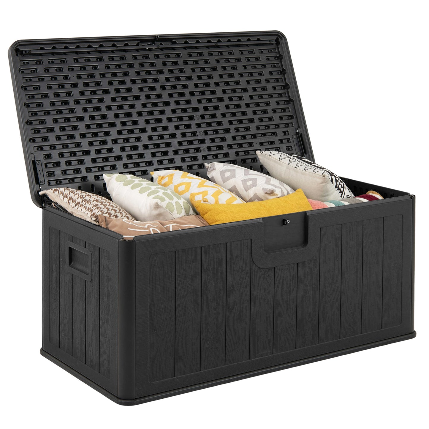 LIVSK Tuinbox 378L - Waterdicht en Duurzaam - Afsluitbaar met Gasveer - Ruimte voor Tuinaccessoires - 130 x 64 x 59 cm - Zwart