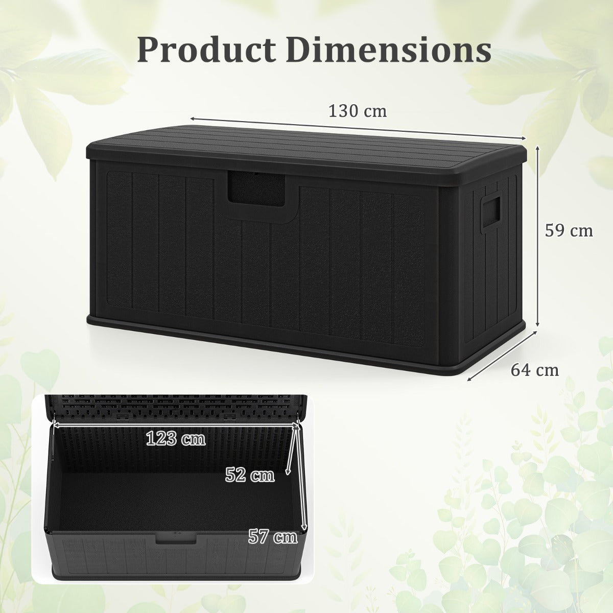 LIVSK Tuinbox 378L - Waterdicht en Duurzaam - Afsluitbaar met Gasveer - Ruimte voor Tuinaccessoires - 130 x 64 x 59 cm - Zwart