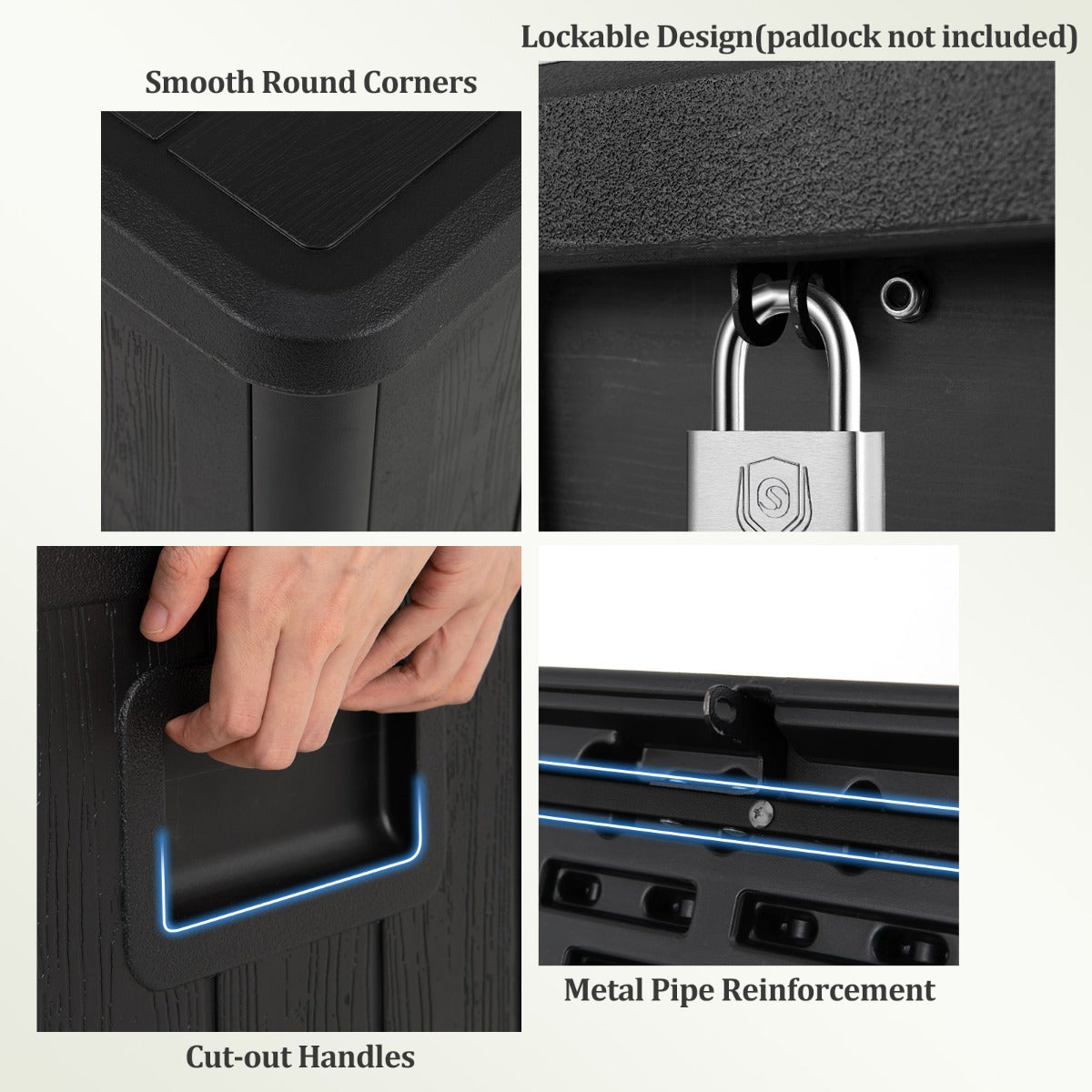 LIVSK Tuinbox 378L - Waterdicht en Duurzaam - Afsluitbaar met Gasveer - Ruimte voor Tuinaccessoires - 130 x 64 x 59 cm - Zwart