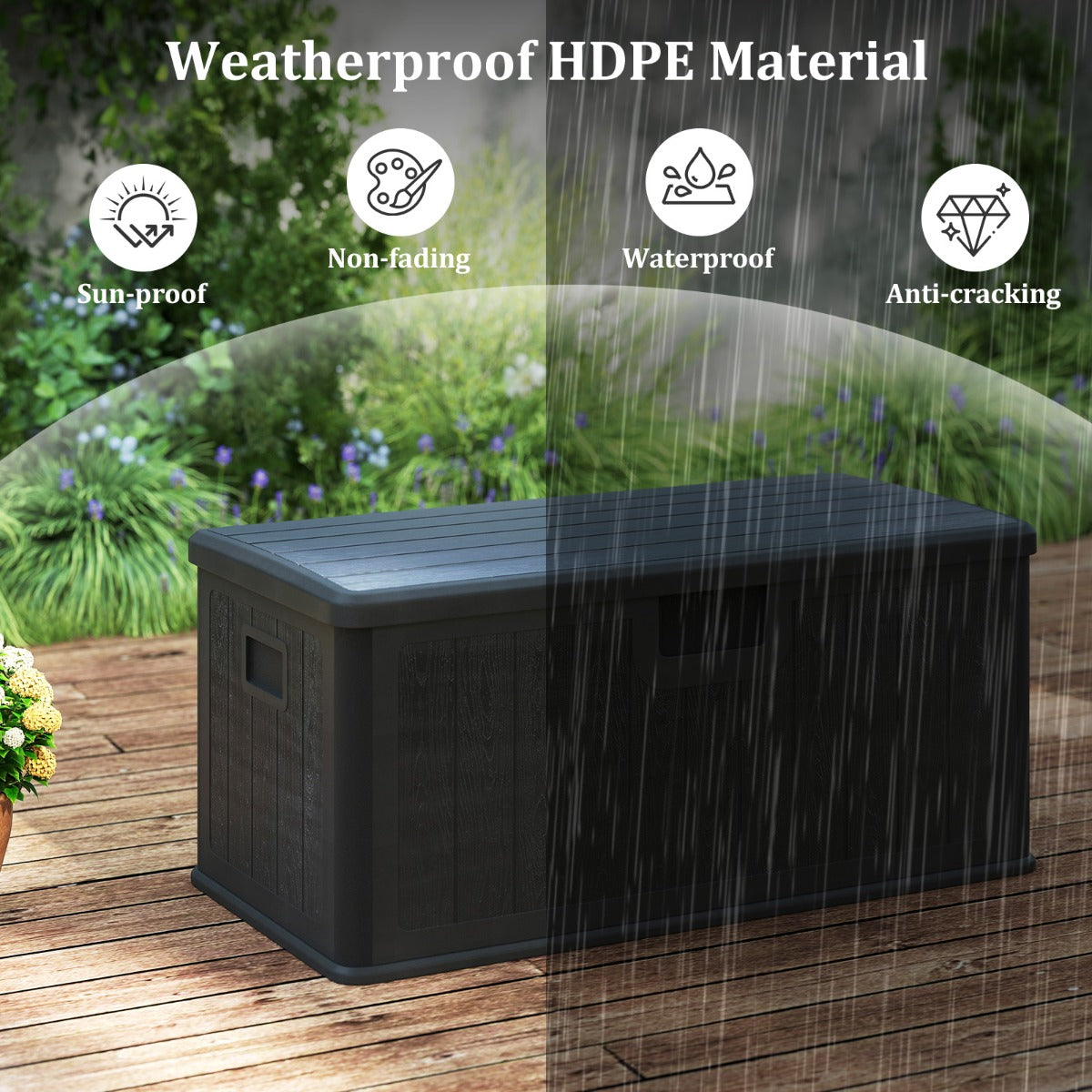 LIVSK Tuinbox 378L - Waterdicht en Duurzaam - Afsluitbaar met Gasveer - Ruimte voor Tuinaccessoires - 130 x 64 x 59 cm - Zwart