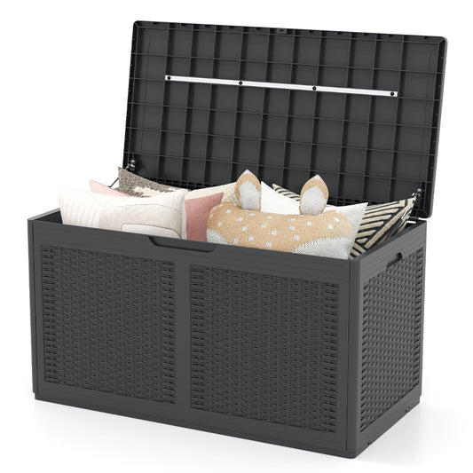 LIVSK Terrasbox met Wielen - Waterdicht PP-hars - 380L Inhoud - Dubbele Functie als Bank - Draagvermogen 200 kg - Grijs
