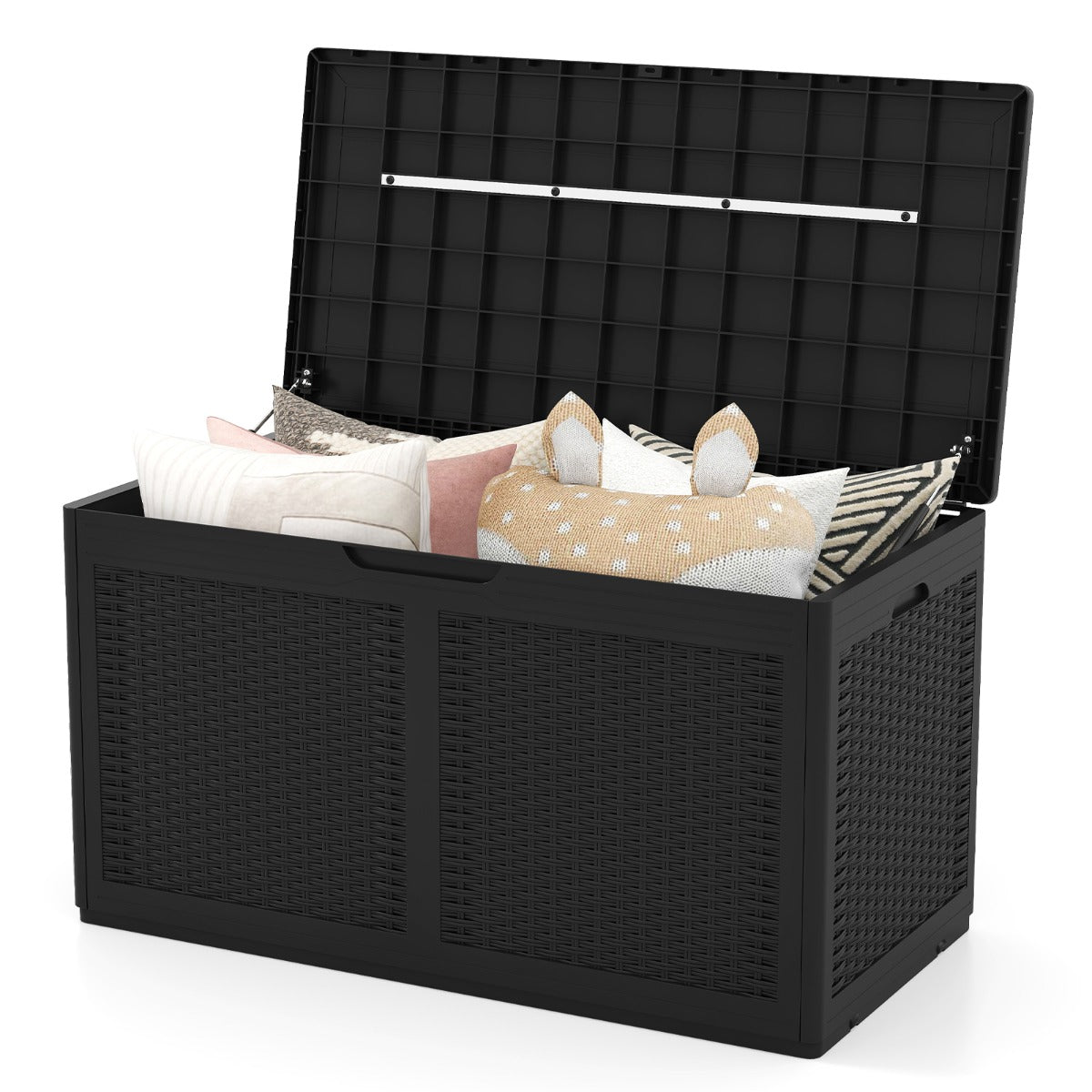 LIVSK Terrasbox op Wielen - 380L Inhoud - Waterdicht PP-hars - Soft-Close Deksel - Draagvermogen 200 kg - Zwart