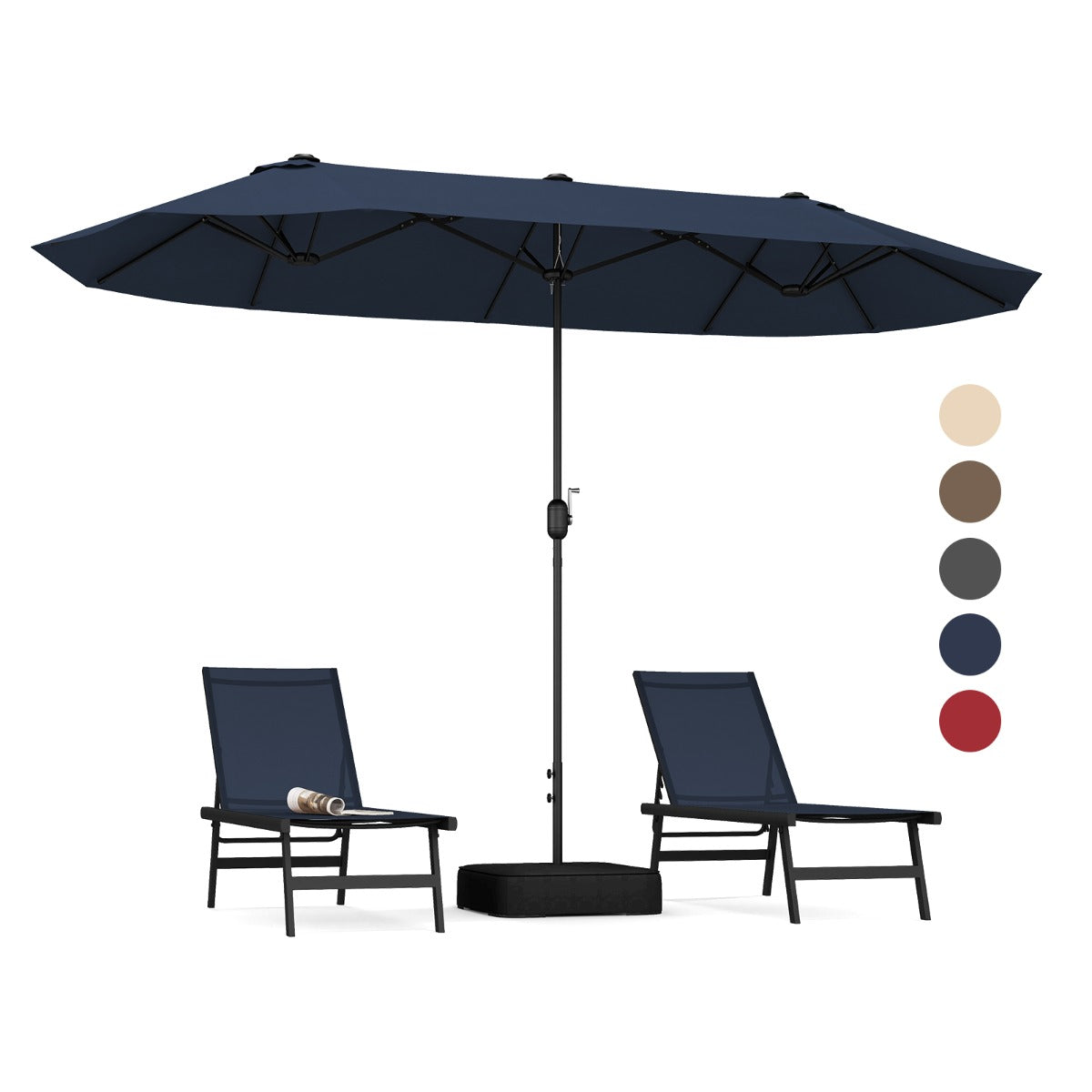 LIVSK Dubbele Terrasparasol - Groot Schaduwoppervlak 396 x 201 cm - Ventilatiegat - Weerbestendig - Stabiel Frame - Marineblauw