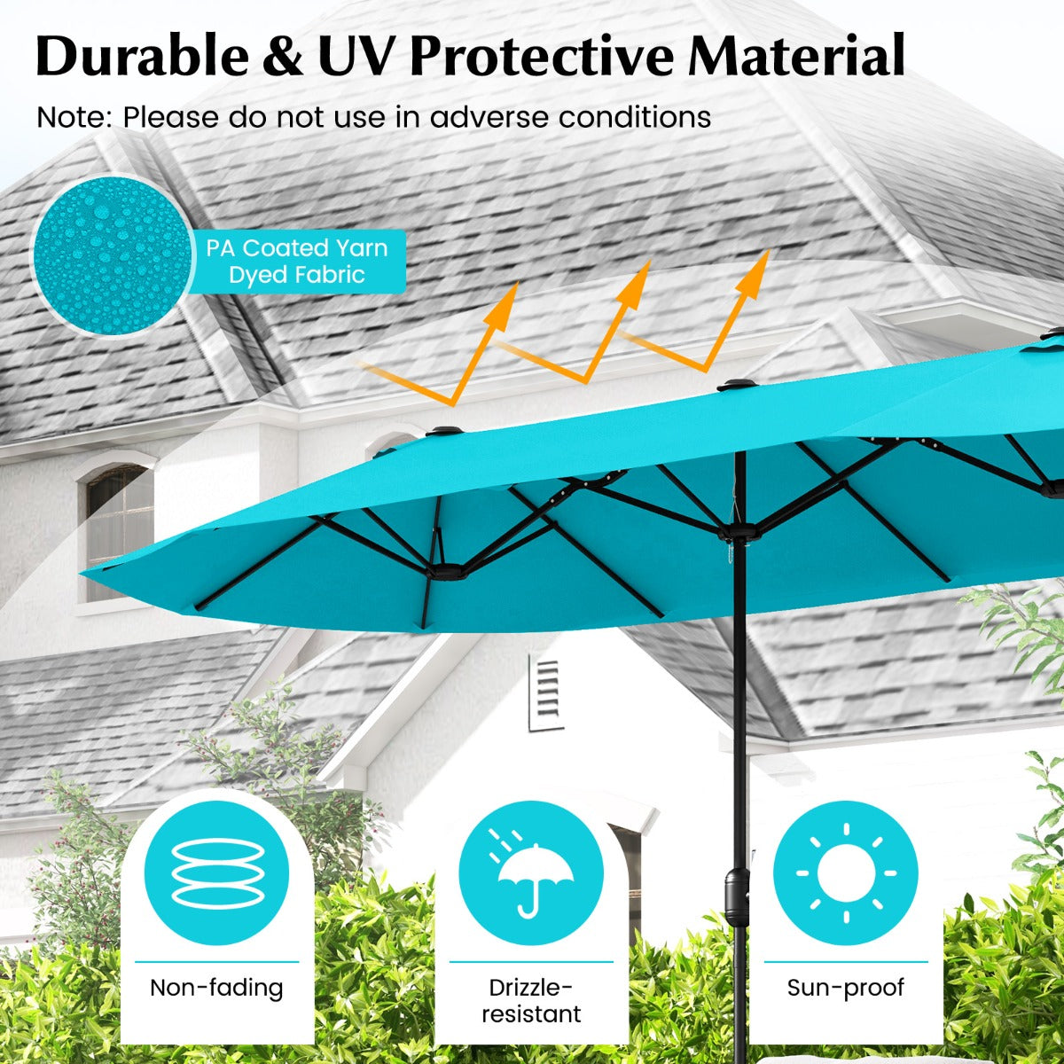 LIVSK Dubbele Terraszonnescherm - Ruim Schaduwoppervlak 396 x 201 cm - Ventilatie - Stabiel Frame - Eenvoudige Bediening -