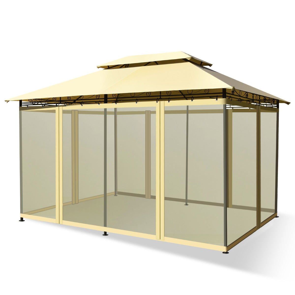LIVSK Verwijderbaar Tuinhuisje Buitentent - Stalen Frame - Zonbestendig Polyester - 6 Gaasnetten - Eenvoudige Installatie - Beige
