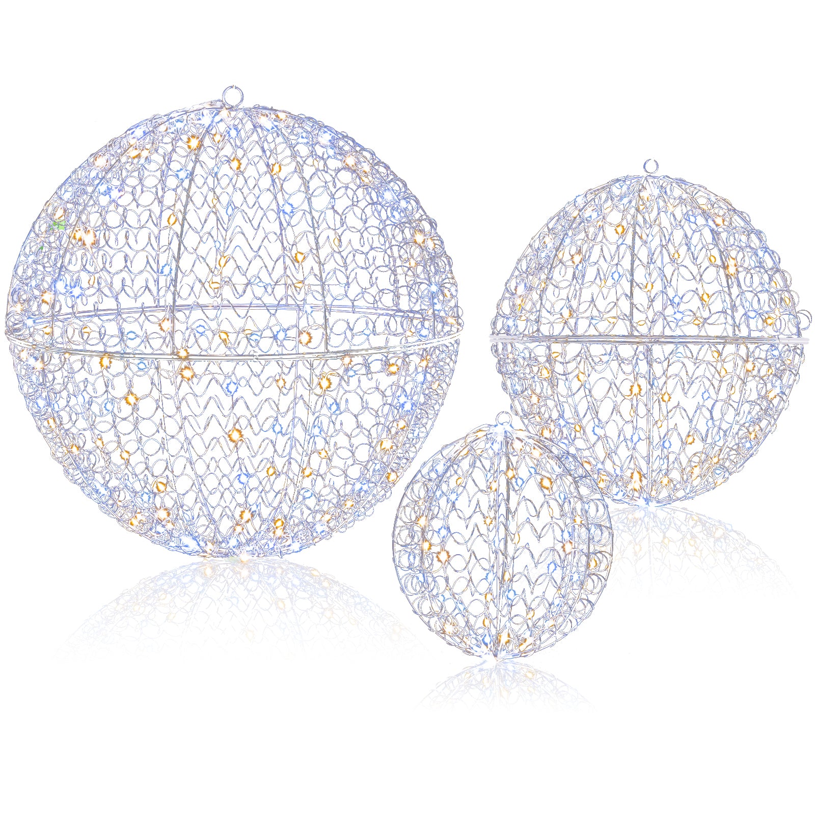 LIVSK Set van 3 Verlichte Kerstballen - 435 LED's - 8 Lichtmodi - Metalen Frame - Ruimtebesparend - Warmwit/Koudwit/Mixed