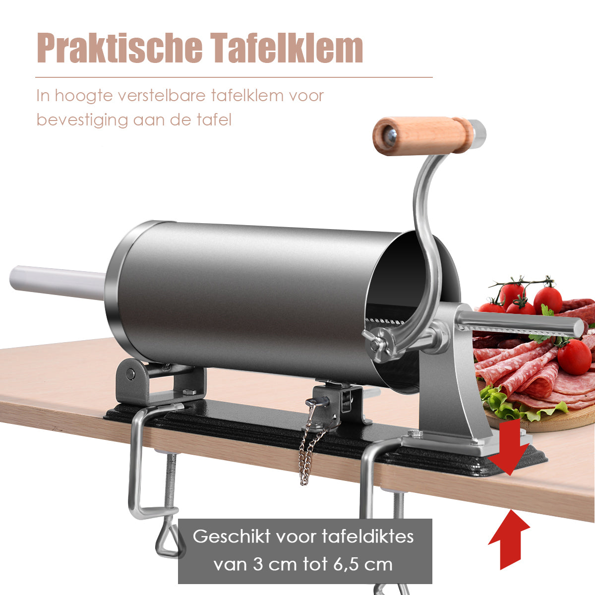 LIVSK Worstenvuller - 3 kg Capaciteit - Hoogwaardige Aluminiumlegering - 4 Vultrechters - Geruisloos - Roestvrij staal