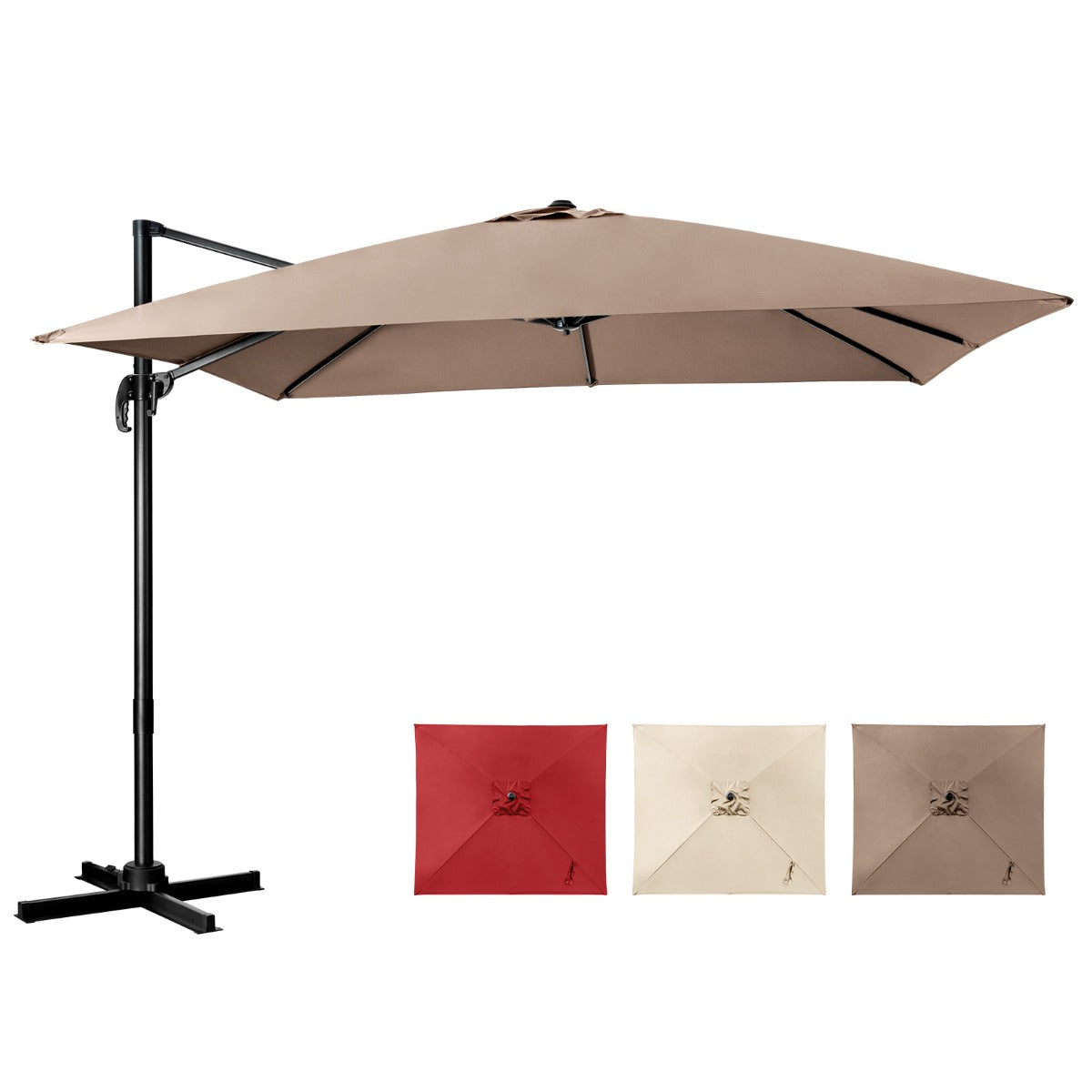LIVSK Rechthoekige Terrasparasol - 300 x 300 cm - UV-bestendig Polyester - 360° Rotatie - 8 Baleinen - Koffie