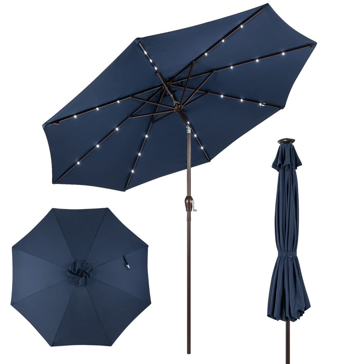 LIVSK Tuinparasol met Verlichting - 3 Meter - Kantelmechanisme - Zonne-energie - LED-verlichting - Wijnrood