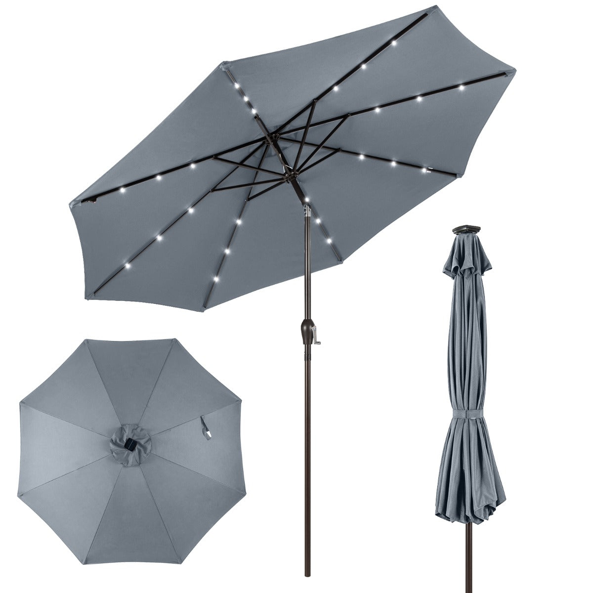 LIVSK 3M Zonnescherm Parasol met Verlichting - UV-Bescherming - Kantelbaar - Eenvoudig te Gebruiken - Inclusief Zonnepaneel -