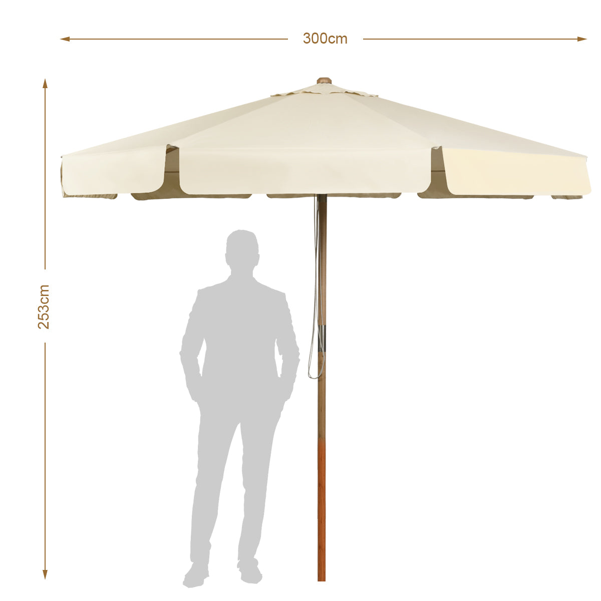 LIVSK Tilbare Terras Parasol - Handmatig Kantelmechanisme - UV-Bescherming - Eenvoudige Montage - 300 x 300 x 253 cm - Beige