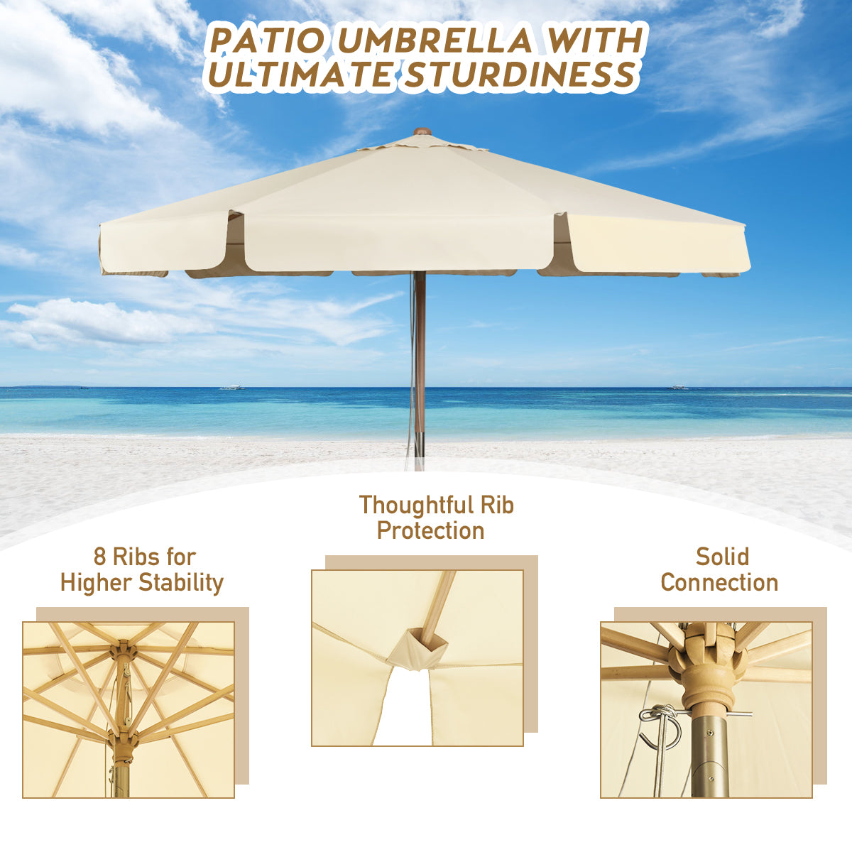 LIVSK Tilbare Terras Parasol - Handmatig Kantelmechanisme - UV-Bescherming - Eenvoudige Montage - 300 x 300 x 253 cm - Beige