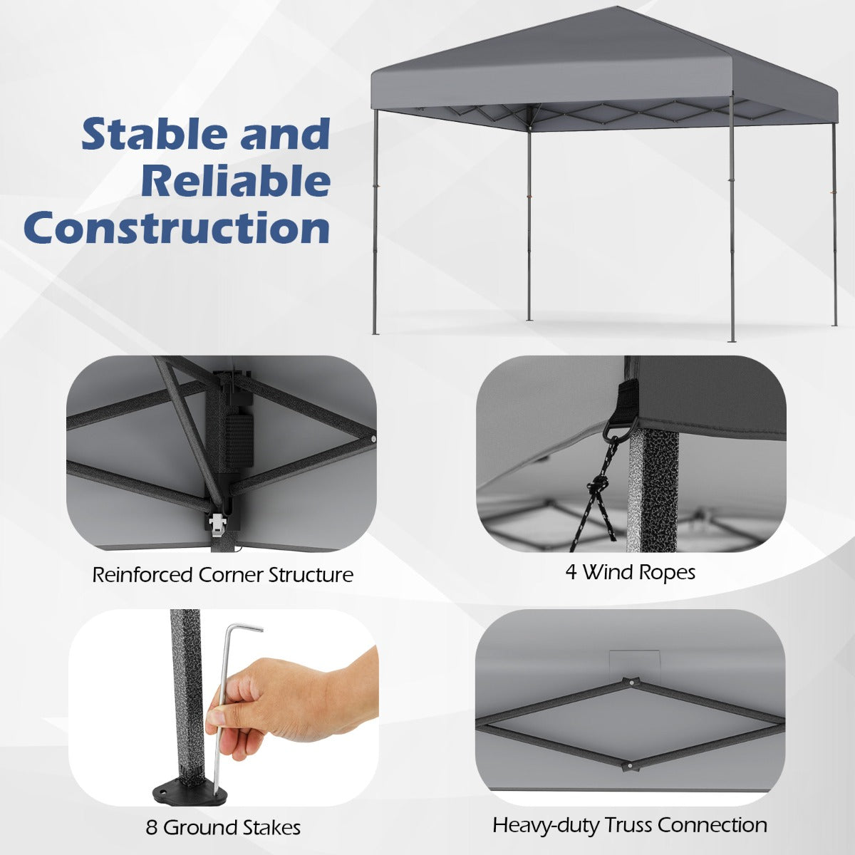 LIVSK Pop-up Paviljoen - UV50+ Zonbescherming - In Hoogte Verstelbaar - Eenvoudig Opzetbaar - 295 x 295 x 253-285 cm - Grijs