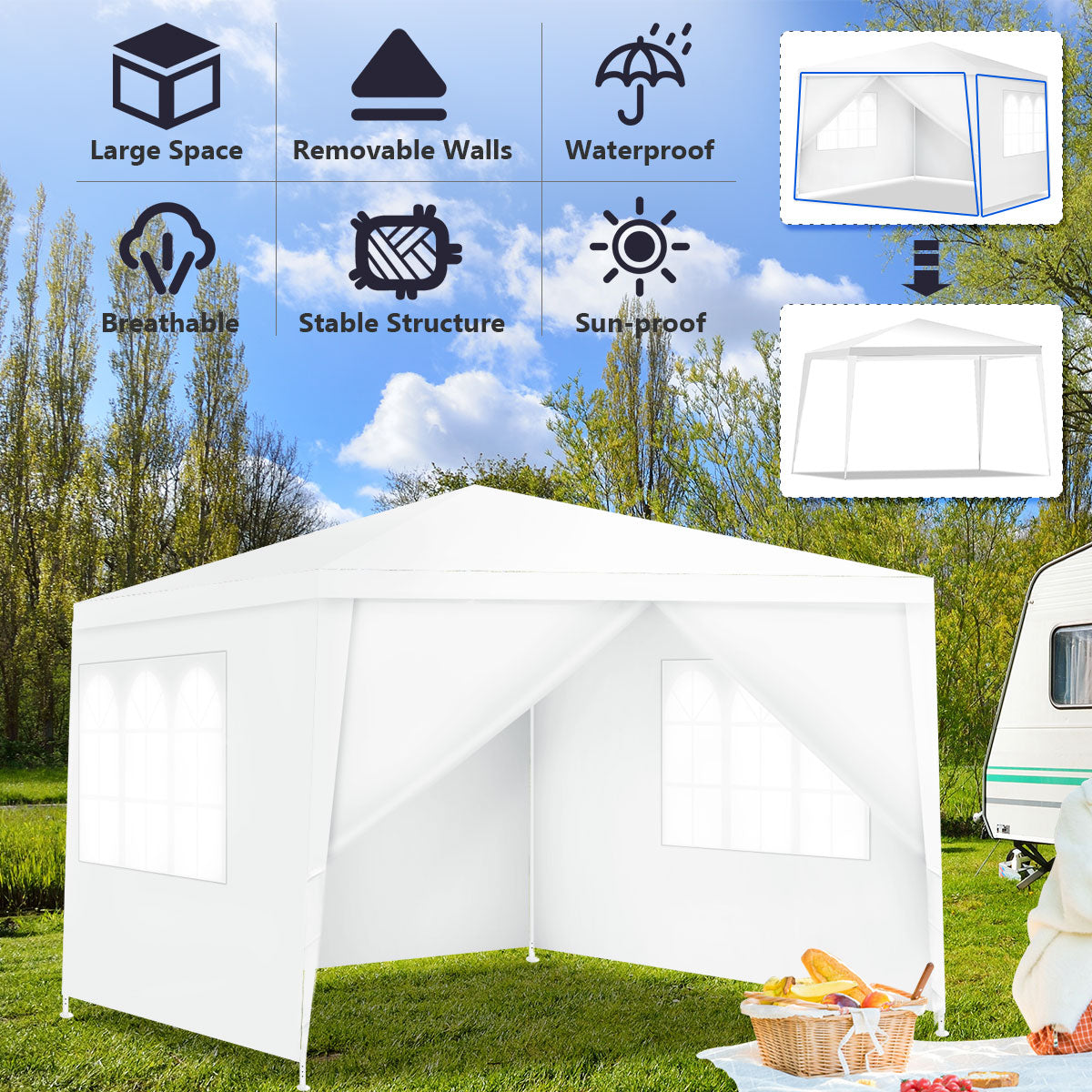 LIVSK Tuinpaviljoen 3x3 m - Metalen Constructie met Afneembare Wanden - Water- en Slijtbestendig - Voor Feesten en Evenementen -