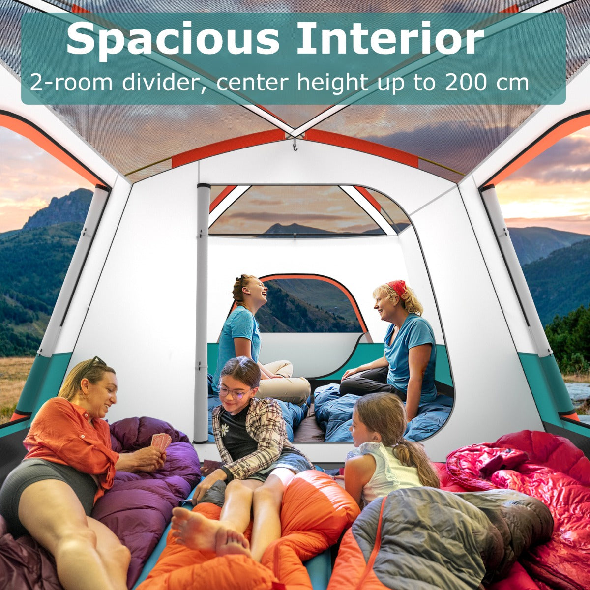 Livsk costway 4 6 8 10 persoons kampeertent met luifel grote familietent met 2 slaapgedeeltes 2 deuren 2 gaasramen afneembaar buitendoek l 2