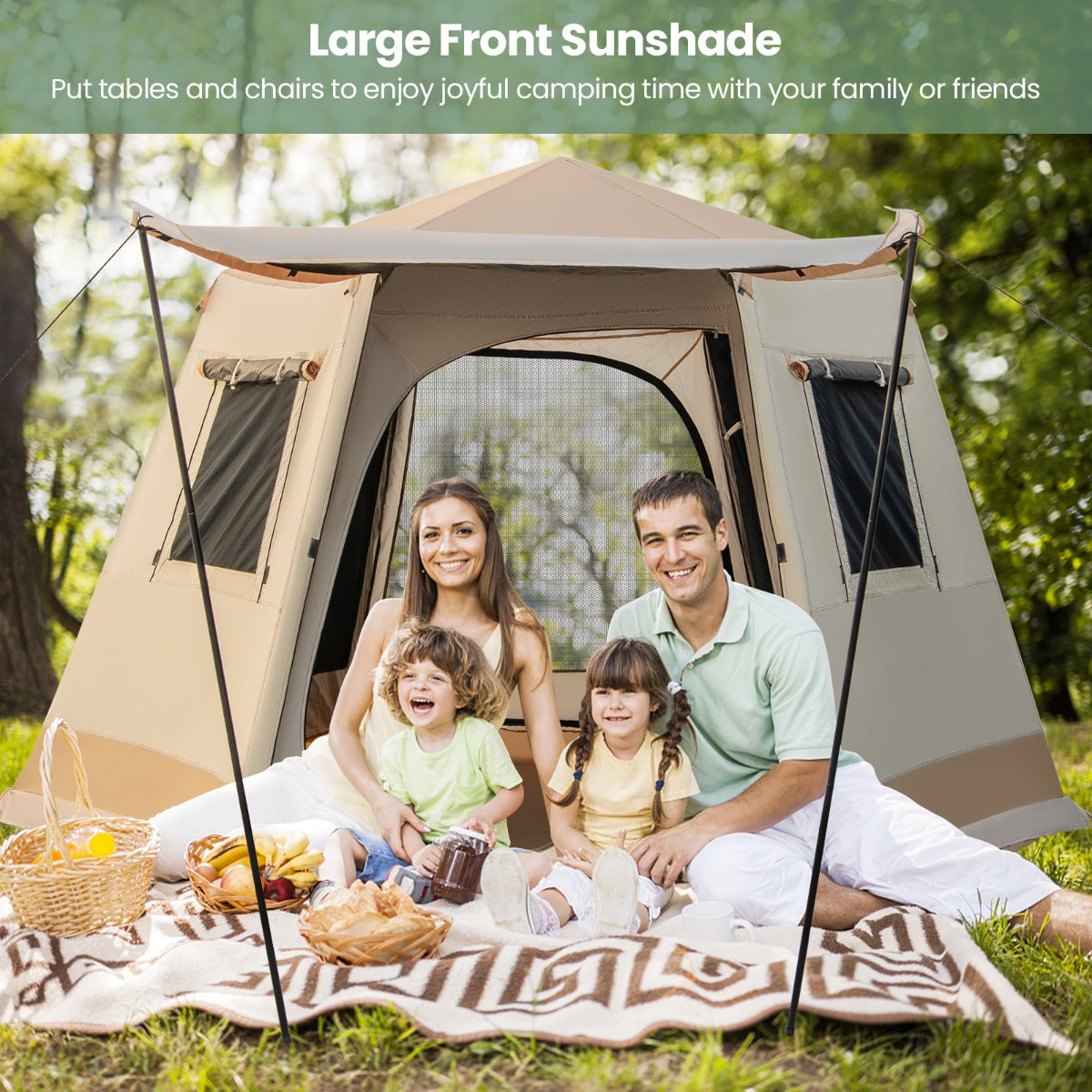 LIVSK Campingtent - Volledig Automatisch - Waterdicht Oxford-stof - Voor 4-6 Personen - Snelle Installatie - Beige