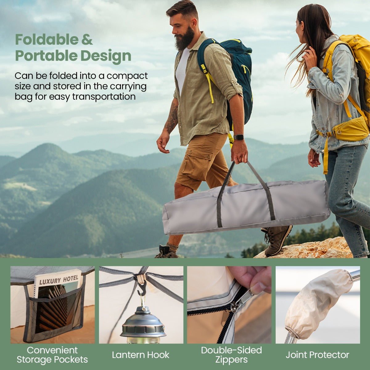 LIVSK Campingtent - Volledig Automatisch - Waterdicht Oxford-stof - Voor 4-6 Personen - Snelle Installatie - Beige