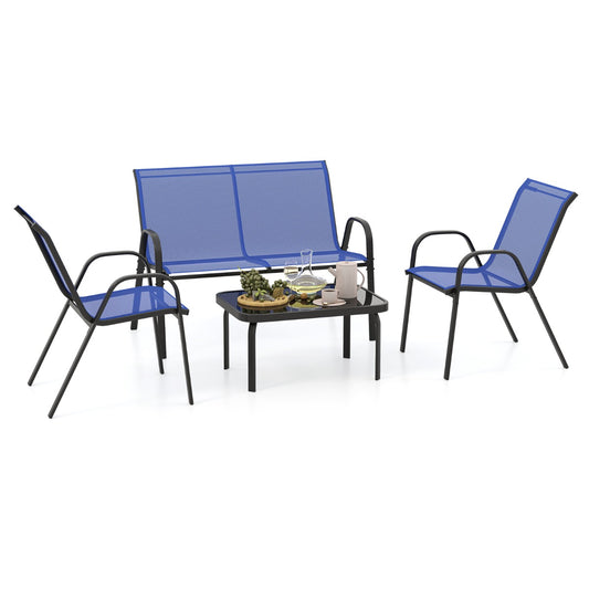 LIVSK Tuinpraatset - 2 Stoelen, Loveseat en Salontafel - Robuust Metaal - Hoogwaardige Stof - Tot 300 kg - Blauw