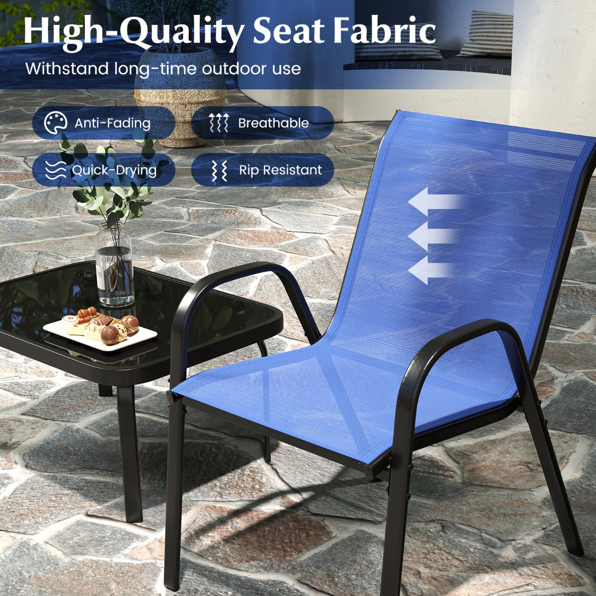 LIVSK Tuinpraatset - 2 Stoelen, Loveseat en Salontafel - Robuust Metaal - Hoogwaardige Stof - Tot 300 kg - Blauw