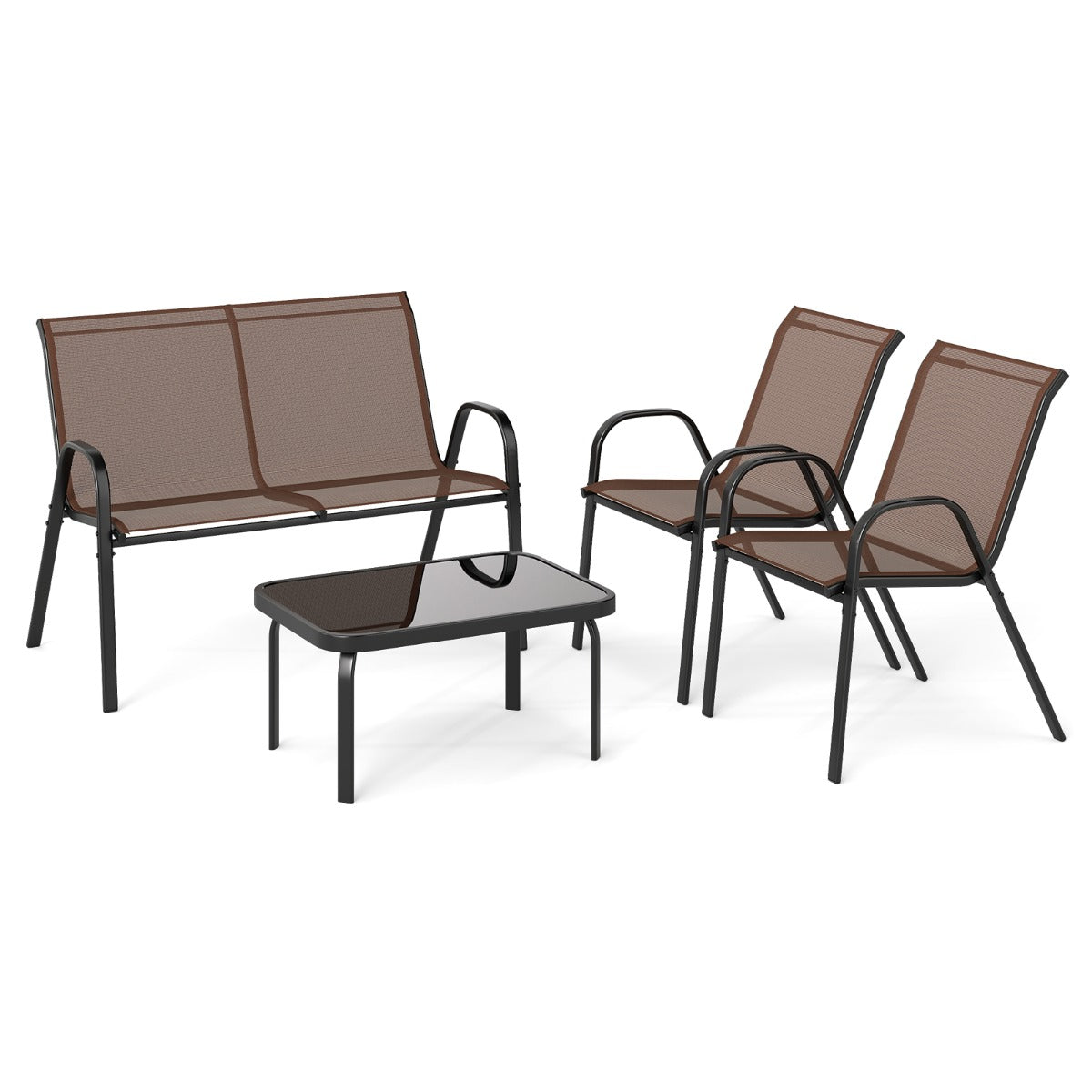LIVSK Outdoor Loungeset - 2 Stoelen en Loveseat met Salontafel - Robuust Metaal - Sneldrogende Stof - Bruin