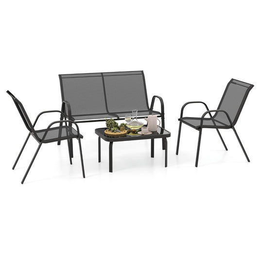LIVSK Outdoor Loungeset - 2 Stoelen en Loveseat - Metalen Frame - Hoogwaardige Sneldrogende Stof - Gehard Glas Tafelblad - Grijs