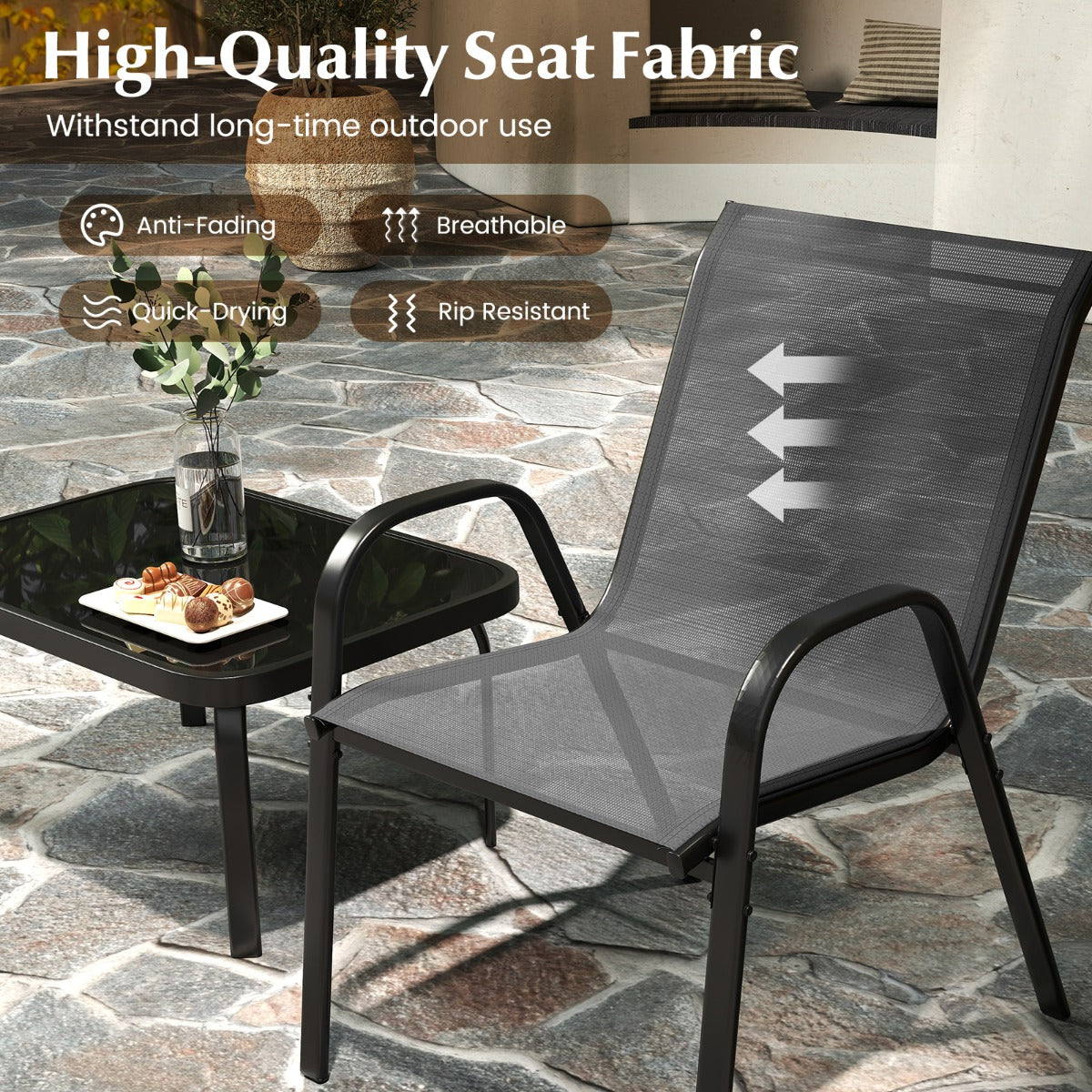 LIVSK Outdoor Loungeset - 2 Stoelen en Loveseat - Metalen Frame - Hoogwaardige Sneldrogende Stof - Gehard Glas Tafelblad - Grijs