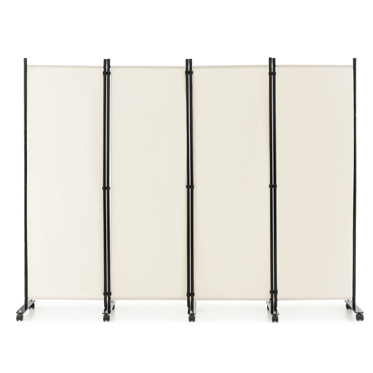 LIVSK Opvouwbare Ruimteverdeler op Wieltjes - 4 Panelen - Roestbestendig Metaal - Slijtvast Vezelweefsel - 225 x 30 x 173 cm -